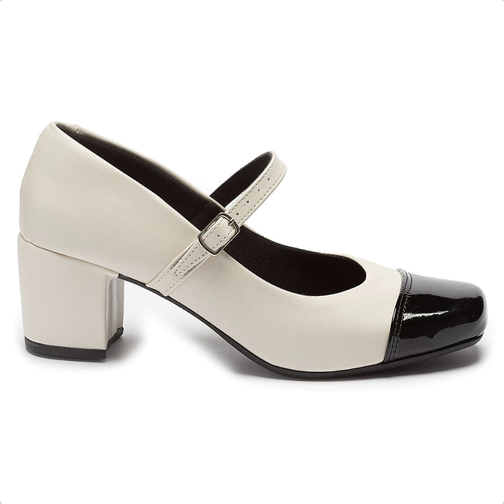 Sapato Scarpin Boneca Feminino Bico Quadrado Casual Bloco Mary Jane