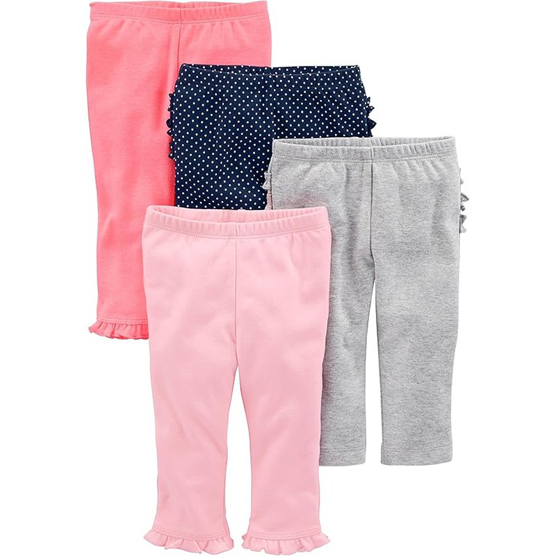 Simple Joys By Carter’s Pacote Com 4 Calças Para Bebês Meninas, Rosa Coral/Cinza/Bolinhas Marinhas/Rosa, 24 Meses