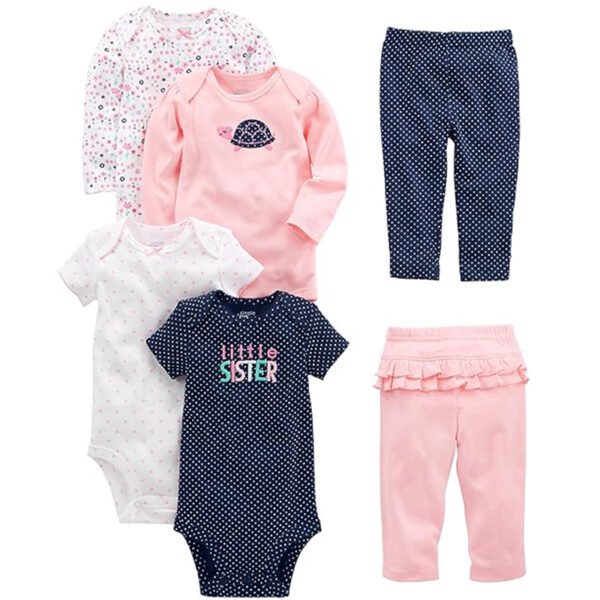 Simple Joys By Carter's Conjunto De 6 Peças Para Bebês Meninas (Manga Curta E Comprida) E Calça, Multicolorido Pontos Floral Corações Tartaruga, 24 Meses