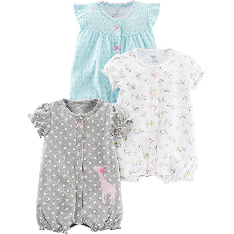 Macacões de Encaixe Para Bebês Meninas, Pacote Com 3, Cisne Azul/Bolinhas Cinzas/Floral Branco, 18 Meses, Cisne Azul/Bolinhas Cinzentas/Floral Branco, 18 Meses