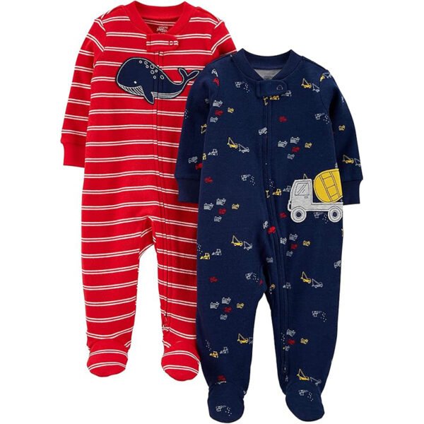 Simple Joys By Carter's Pacote Com 2 De Algodão Para Bebês Meninos, Para Dormir E Brincar, Caminhões Da Marinha Baleia Vermelha, 6-9 Meses