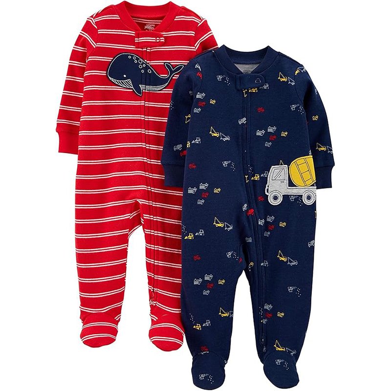 Simple Joys By Carter’s Pacote Com 2 De Algodão Para Bebês Meninos, Para Dormir E Brincar, Caminhões Da Marinha/Baleia Vermelha, 6-9 Meses