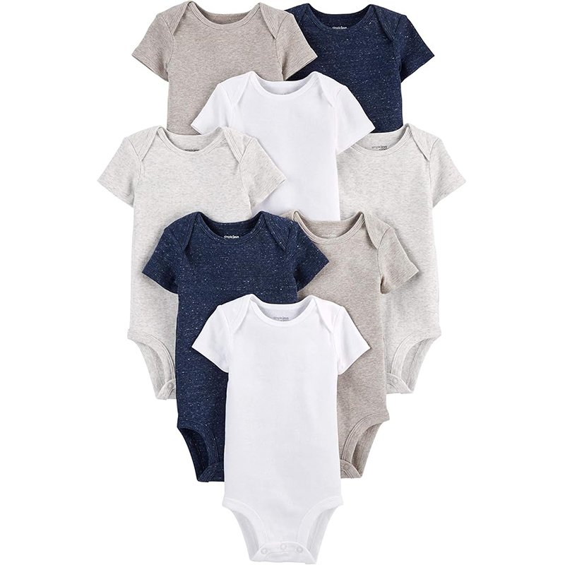 Simple Joys By Carter’s Pacote Com 8 Bodies De Manga Curta Para Bebês, Azul-Marinho/Branco/Aveia, 6-9 Meses