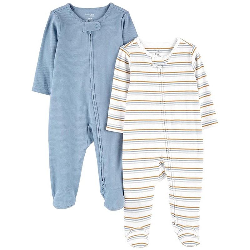 Simple Joys By Carter’s Pacote Com 2 Unidades, Unissex, Zíper Bidirecional, Texturizado Para Dormir E Brincar, Listra Azul/Branca, 0-3 Meses