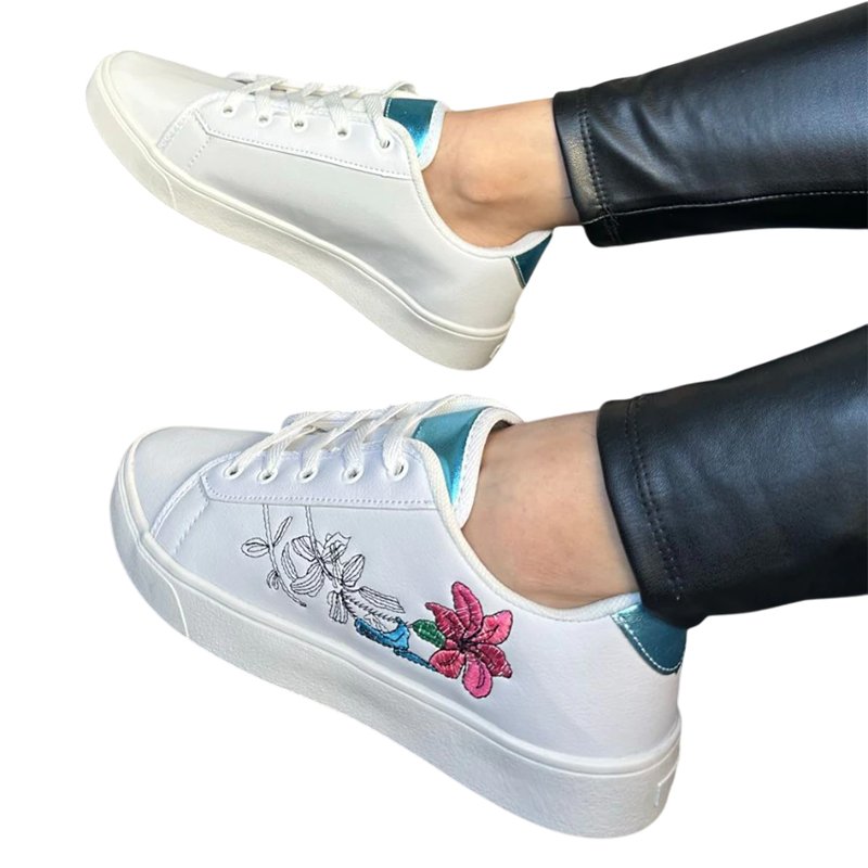 Tênis Feminino Floral Casual Modinha Sola Baixa Sapatênis Confortável Tenis