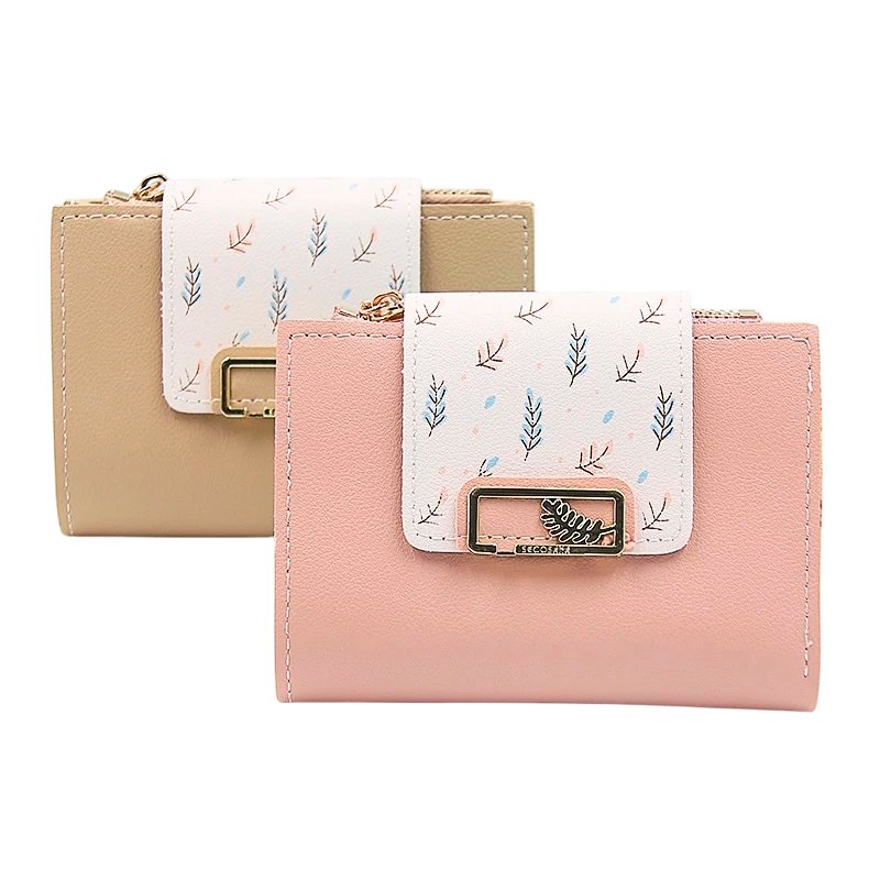 Carteira Coreana Moda Mulheres Borla Couro Simples Folha Impressão Zipper Carteira Menina Vintage Coin Purse Grande Capaci