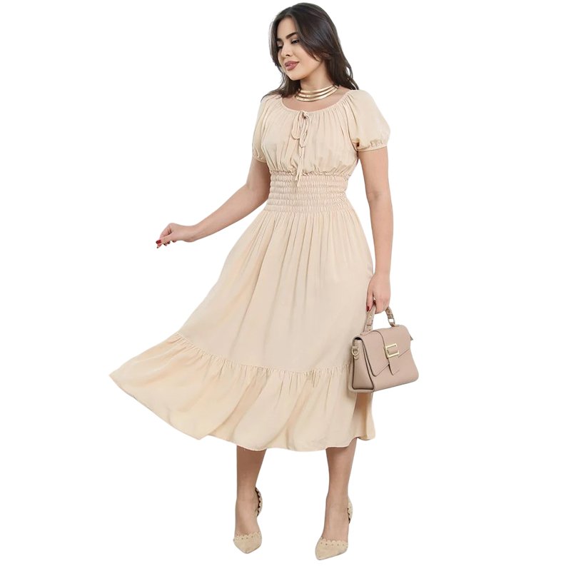Vestido VISCOLINHO Manga Curta Casual Tendência Moda Evangélica