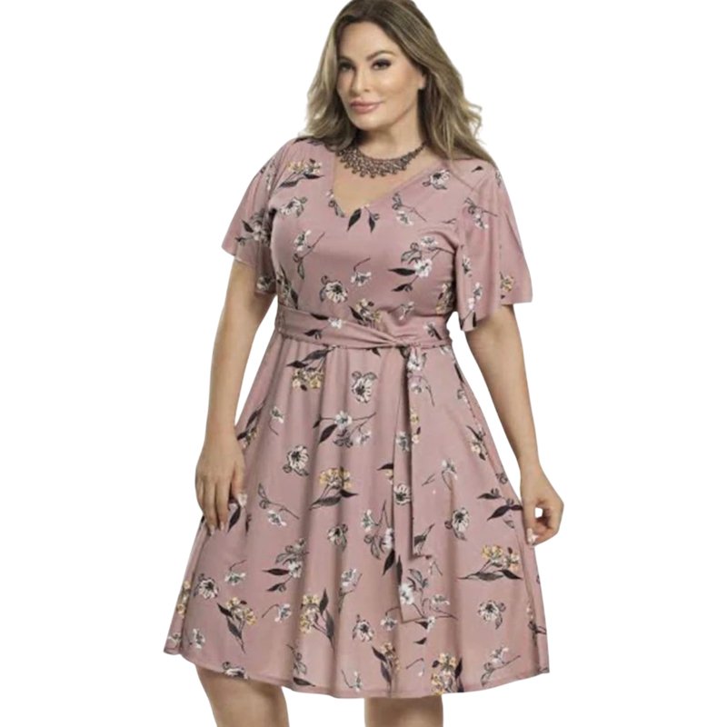 Vestido Estampado Suplex Digital Manga Fler com Faixa Gode Veste