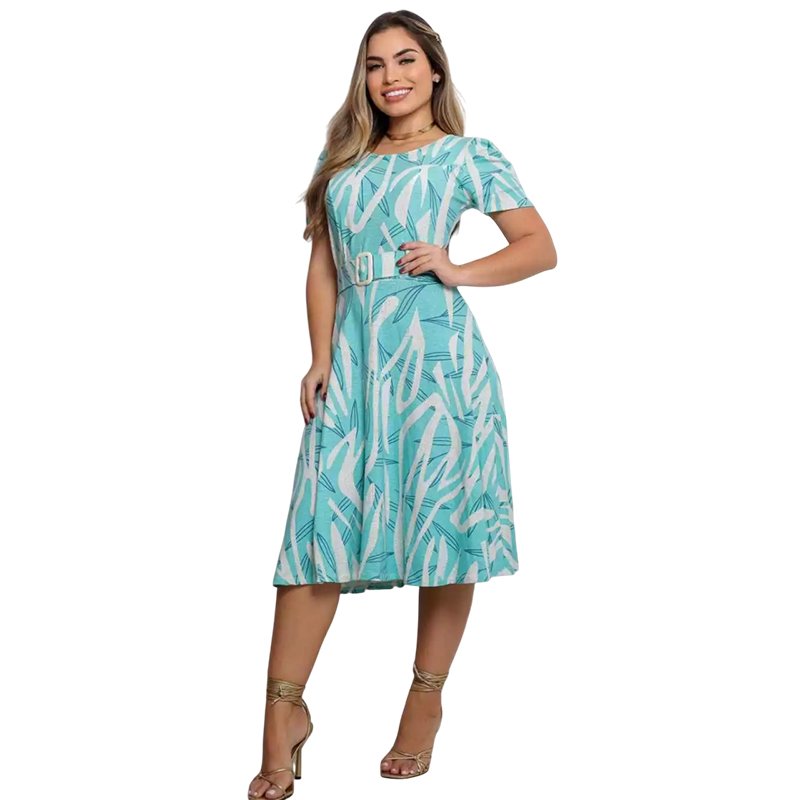 Vestido Evangelica Midi Manga Bufante Cinto Removivel Tendencia de Cores na Moda