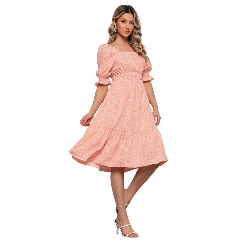 Vestido Feminino Crepinho com Elastec Poá Ombro à Ombro Sem Forro