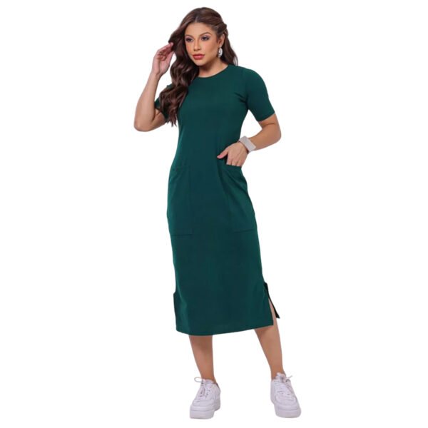 Vestido Feminino Midi Fenda Moda Evangelica Malha Premium