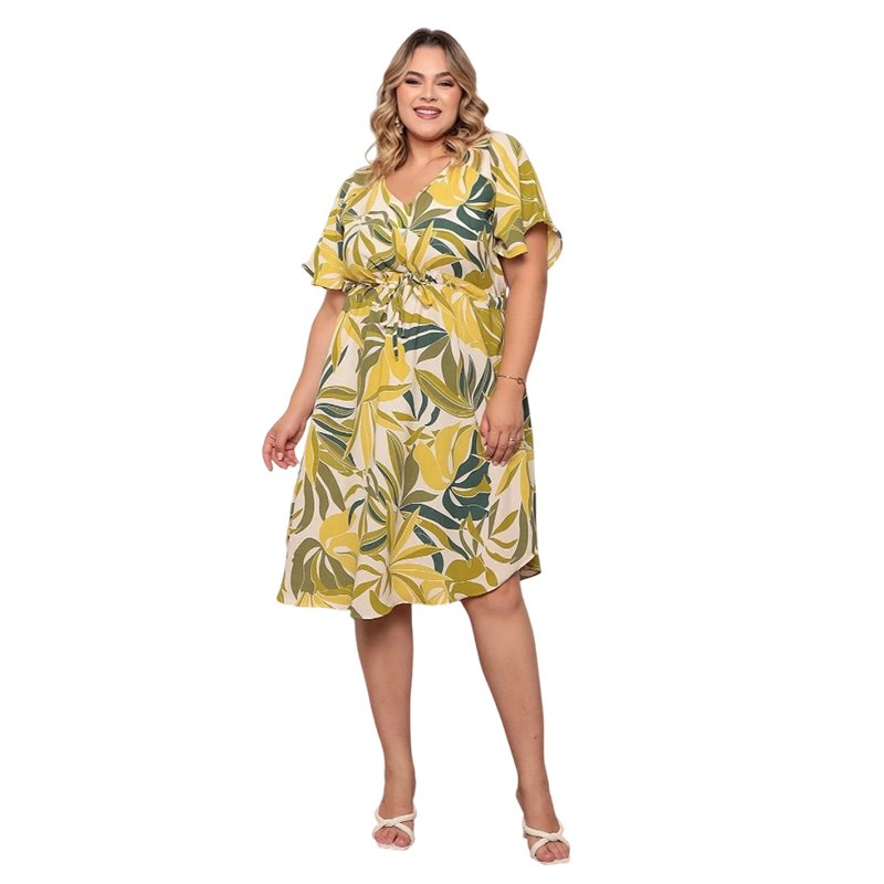 Vestido Feminino Plus Size Manga Curta Blogueira Moda Evangélica