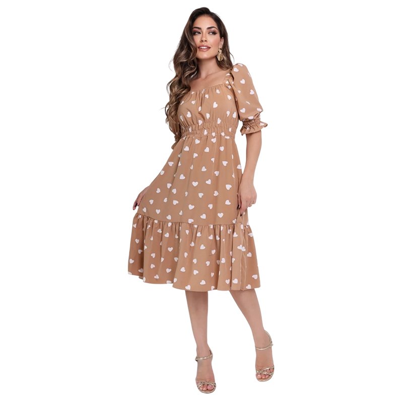 Vestido Feminino Crepinho com Elastec Poa Ombro à Ombro