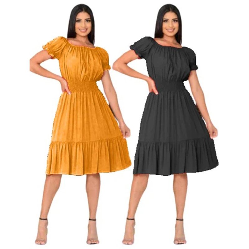 Vestido Lastex Manga Princesa Bufante Babado Franzido Moda Feminina