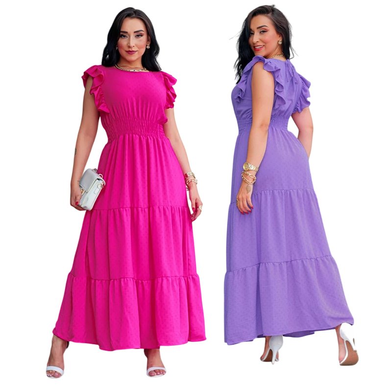 Vestido Longo Lastex na Cintura Evangélico Festa