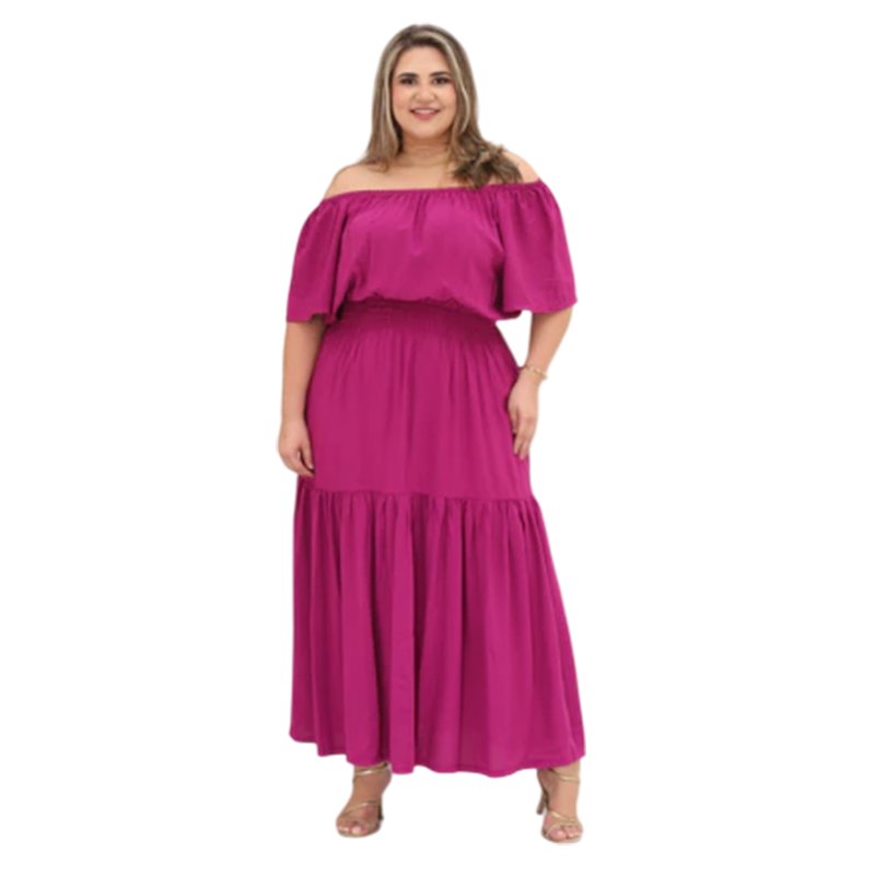 Vestido Longo Manga Curta Ciganinha Plus Size Tendência