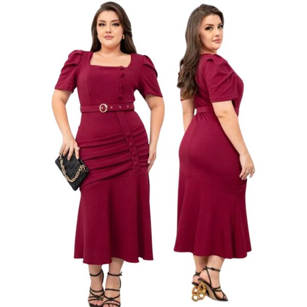 Vestido Midi Feminino Plus Size Evangelico Cinto Botão Secretaria Tendencia Curve Fardamento Igreja