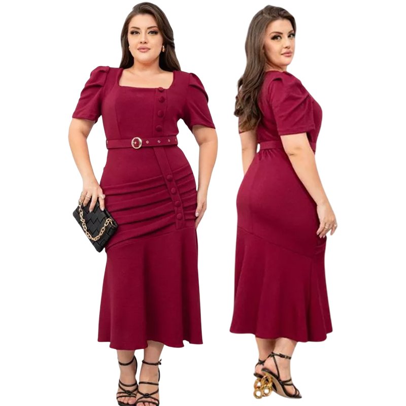 Vestido Midi Feminino Plus Size Evangelico Cinto Botão Secretaria Tendencia Curve Fardamento Igreja