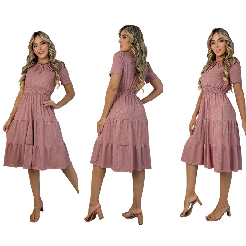 Vestido Midi Moda Evangélica Malha Canelada