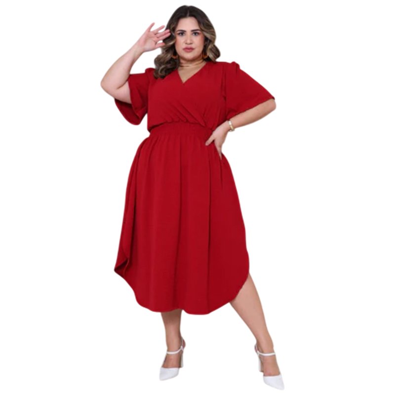 Vestido Transpassado Manga Curta Feminino Com Fenda Lateral Duna Soltinho