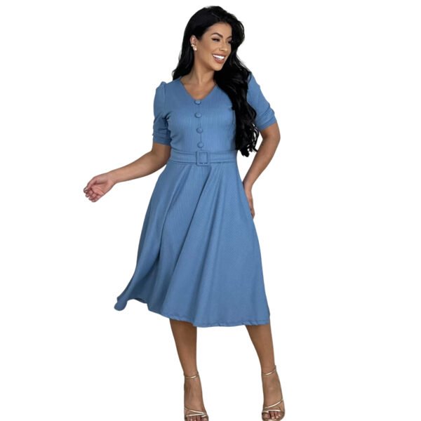 Vestido moda evangélica Mídi malha canelada Godê