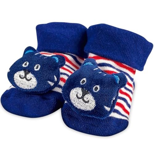 Adoleta Bebê Meia Divertida Para Bebê Com Antiderrapante Menino Urso/Azul