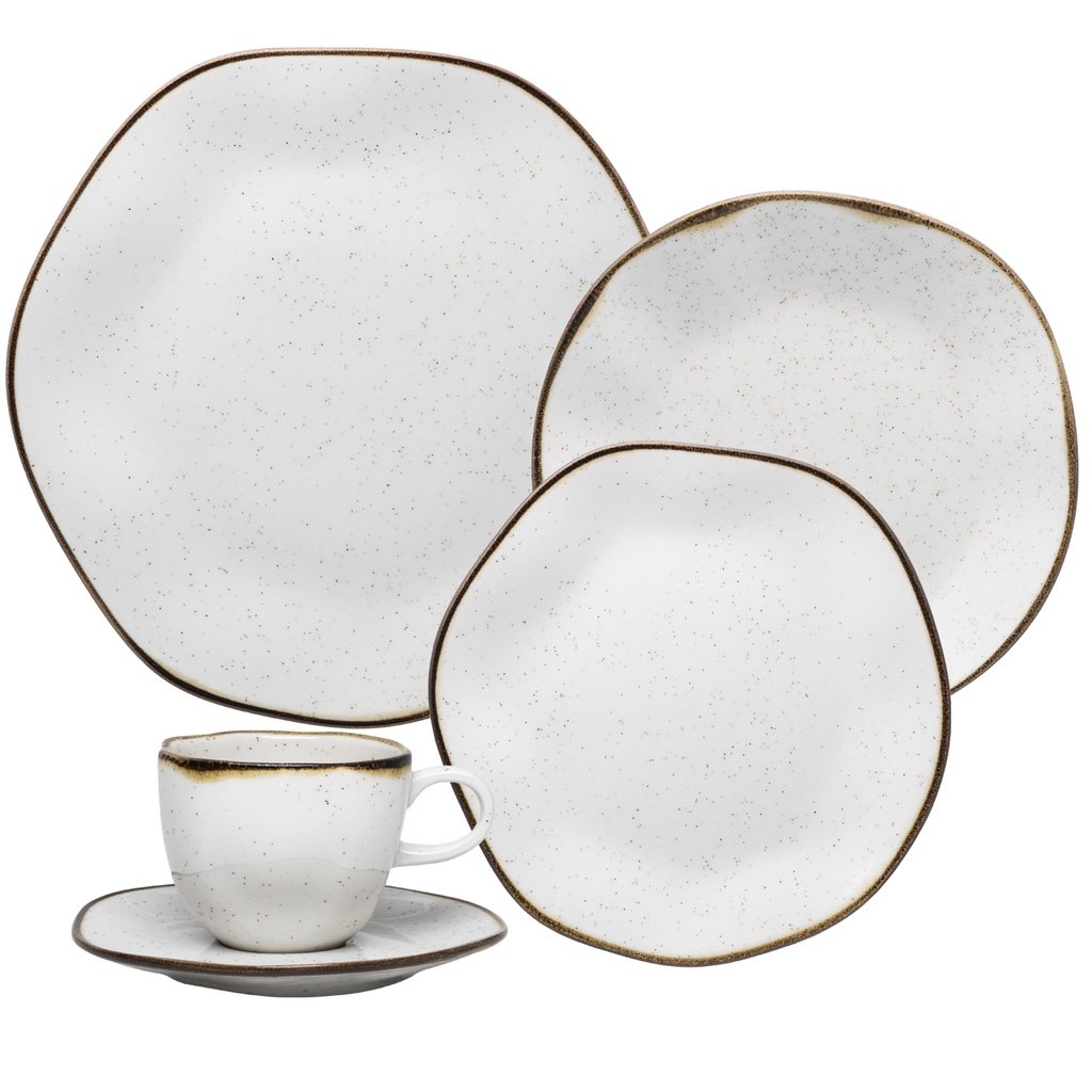 Aparelho de Jantar e Chá Porcelana 20 peças Ryo Maresia Jogo de Pratos e Xícaras Oxford