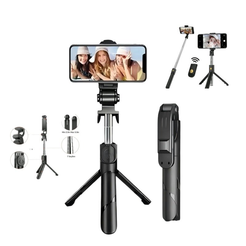 Bastão Pau de Selfie Tripé Retrátil Com Luz LED Controle Bluetooth Celular