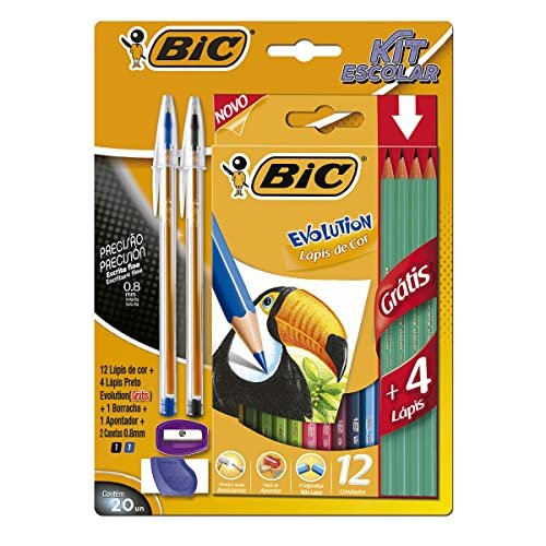 Kit Escolar Colorir + Cristal Precisão + 20 Lápis + 4 Lápis BIC