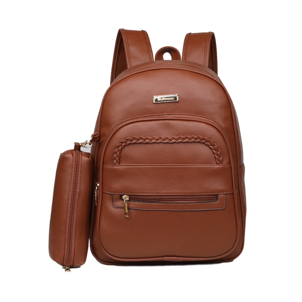 Bolsa De Mochila Feminina Com Estojo De Costas Em Couro Sintético