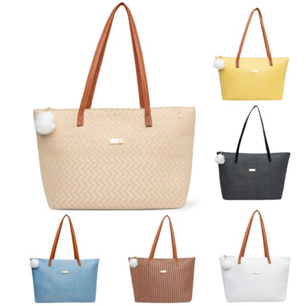 Bolsa de praia de palha grande com zíper verão (Acompanha Chaveiro Pompom)