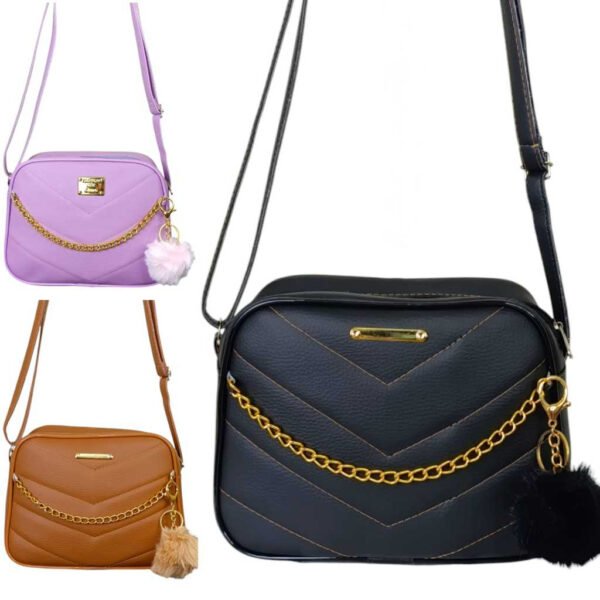 Bolsinha Feminina Elegante Alça Transversal Com Corrente + Chaveiro Pompom