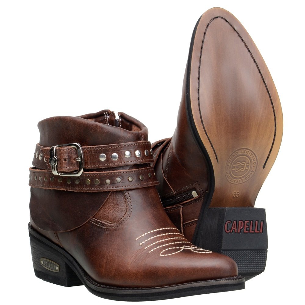 Bota Country Feminina Com Fivelas Em Couro Legitimo Cano Curto Capelli Boots