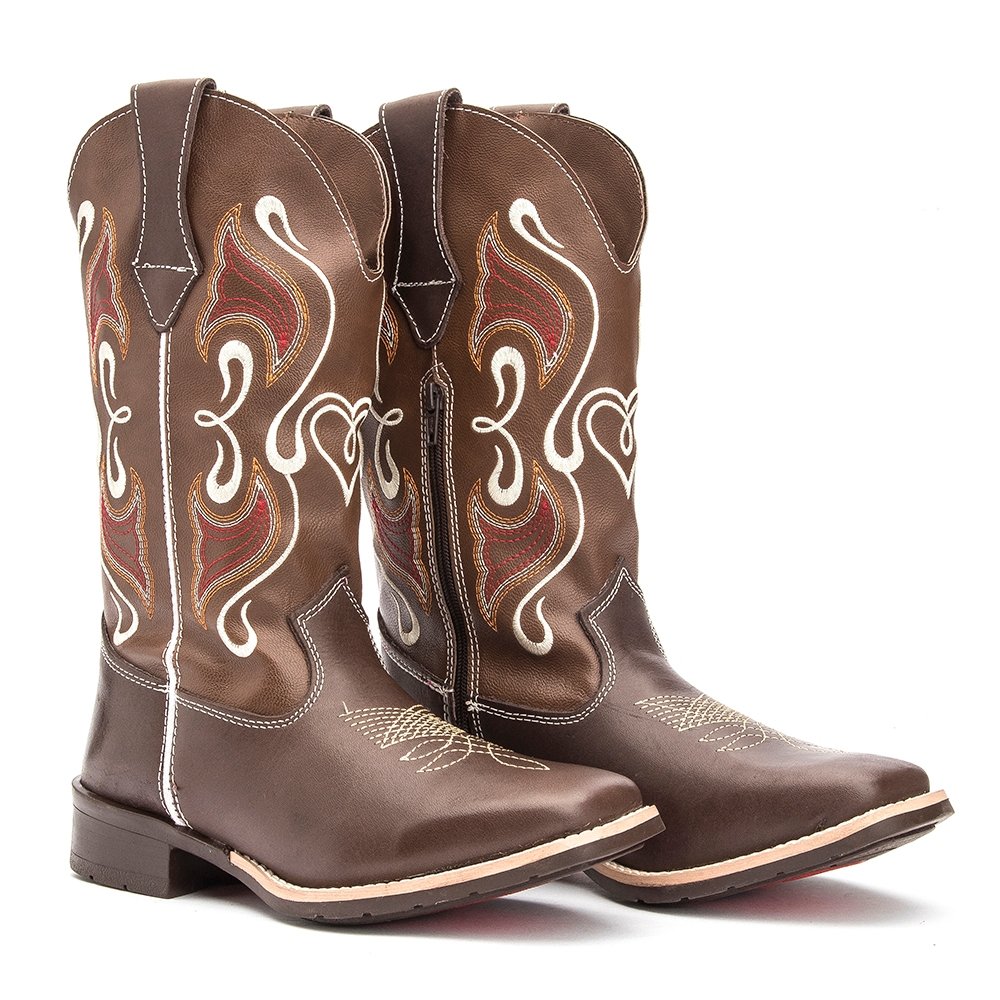 Bota Country Texana Couro Feminina Bico Quadrado Cano Longo