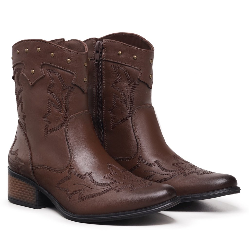 Bota Feminina Texana Country Cano Médio Cafe