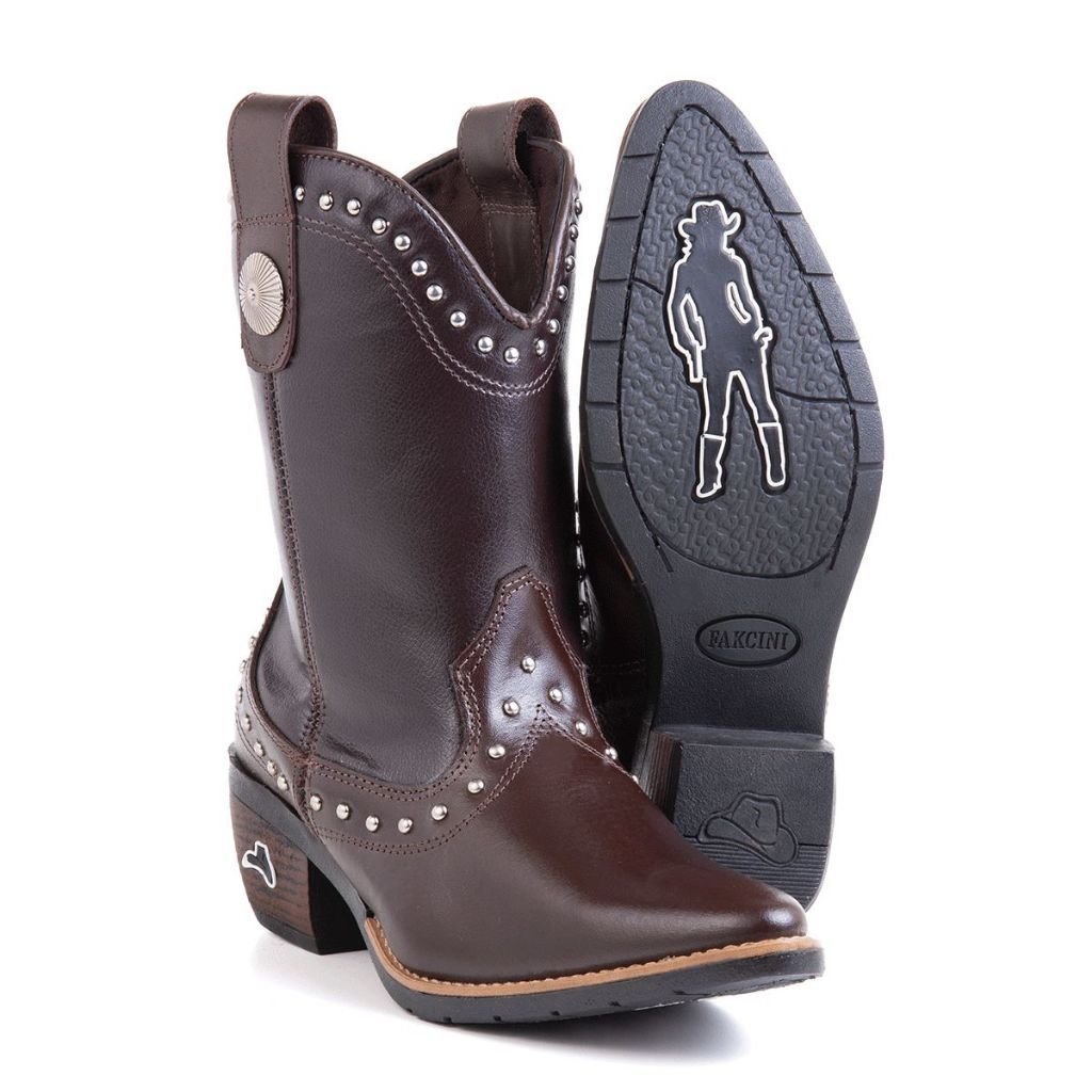 Bota Feminina Texana Couro Legítimo Zíper Lateral Cano Médio Bico Fino Salto 4cm Palmilha Macia