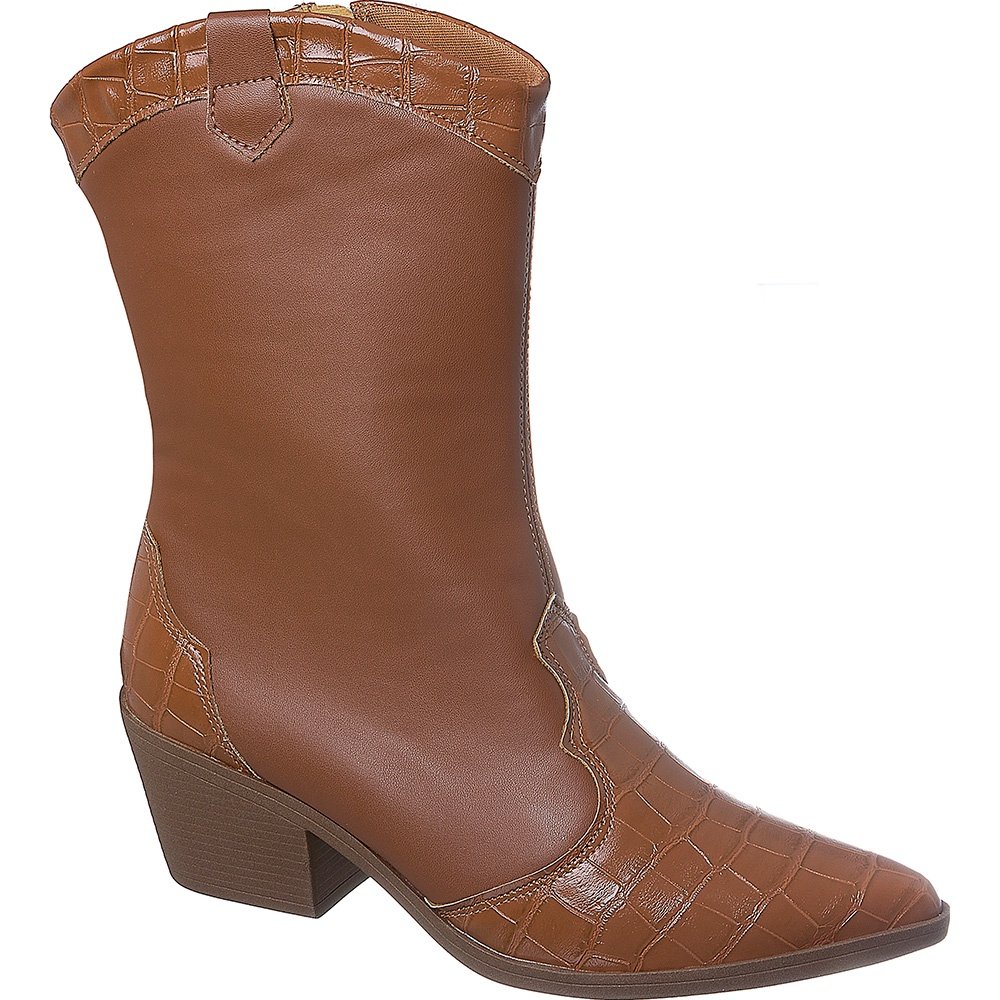 Bota Feminina Texana Metalizada Bico Fino Croco