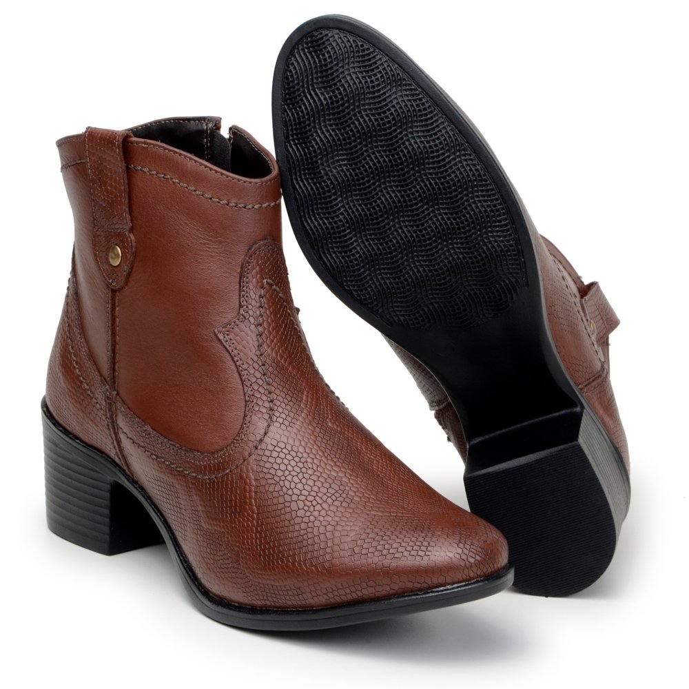 Bota Feminina Western Country Texana Cano Curto 100% Couro Legitimo
