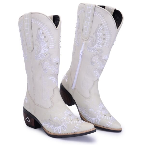Bota Texana Feminina Sertaneja Westerns Em Couro Com Zíper Toda Bordada Lançamento Impacto Country