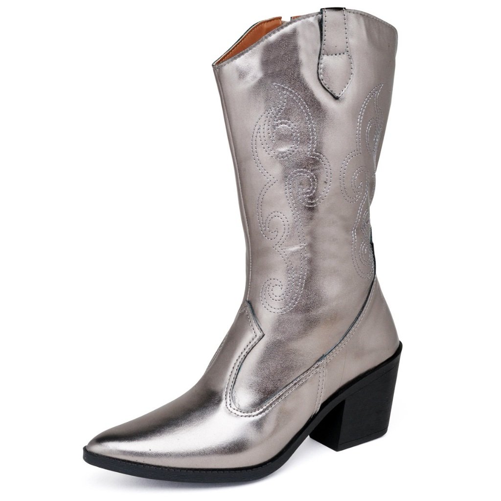 Bota Texana Western 9811 Country Cano Médio Bico Fino Salto Grosso Feminina Envio Imediato
