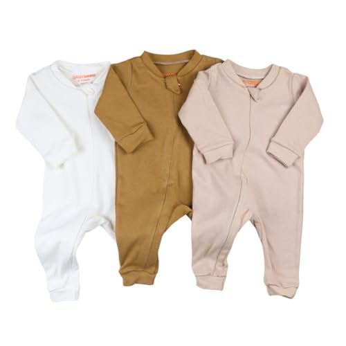 Combo 3 Macacão Minimalista para Bebês de 0 a 12 Meses – Tecido Respirável de Algodão, Abertura em Zíper (Cores Neutras, 0-1 MÊS)