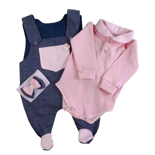 Conjunto Body Manga Longa com Jardineira Menina Chiquinha 03 Peças (RN)