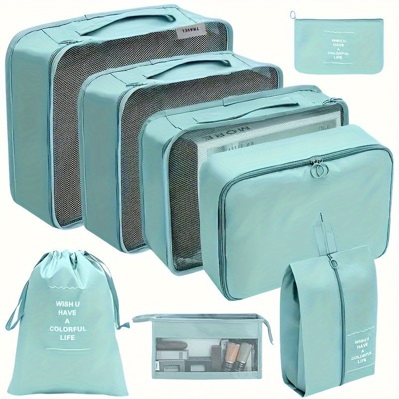 Conjunto De Organizadores Viagem Com 8 Peças, Cubos De Embalagem Com Sacos De Lavanderia e Higiene