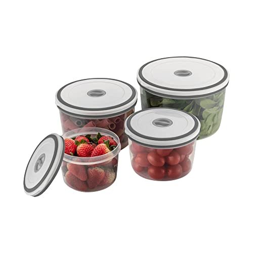 Kit Potes de Plástico Hermético, Redondo, Transparente/Branco, 4 Unidades – Electrolux