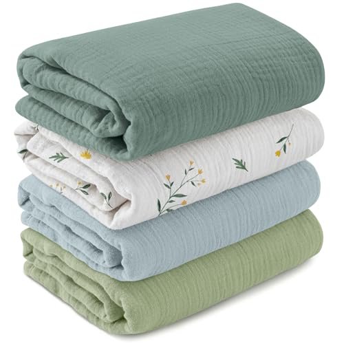 Cobertores de Musselina para Meninas e Meninos, Pacote com 4 Cobertores de Bebê GLLQUEN BABY
