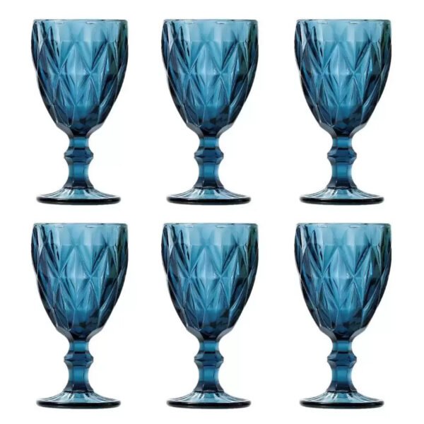 Jogo 6 Taças Vidro Azul Decorado Diamante 325ml Kehome 88042 - 7634 - 6502 Lyor -Original Line