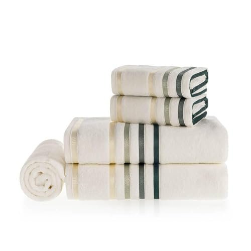 Jogo de Banho/ Rosto 5PC LUMINA – 1112/7 – 98% Algodão 2% Poliéster – Ivory – Listrado – 70×140 cm – 5 Jogo Karsten