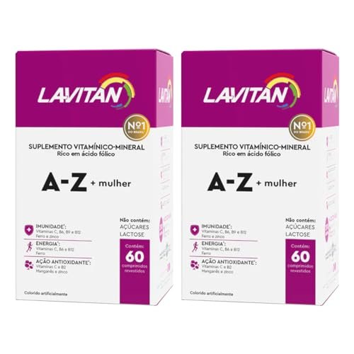 Kit 2 Suplemento Vitamínico – Mineral A-Z para Mulher, Rosa, Lavitan, 60 cápsulas