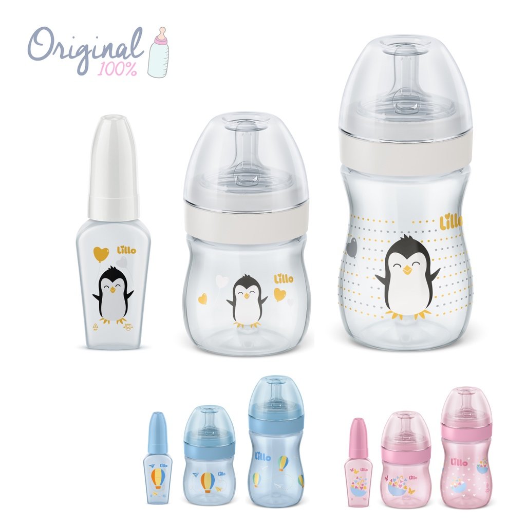 Kit 3 Mamadeiras Lillo Evolution Primeiros Passos com Chuquinha 50/150/240 ml Bico Redondo