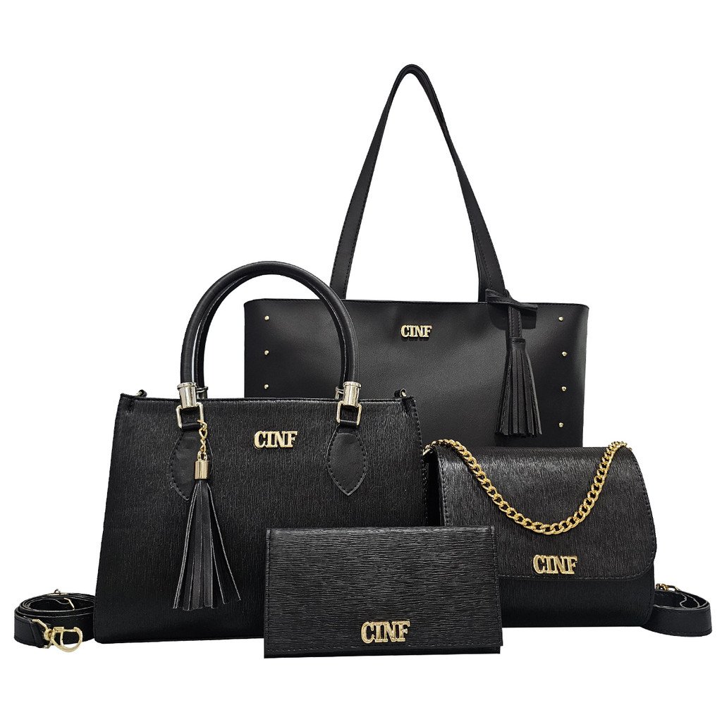 Kit Bolsa Feminina Sacola Grande + Bolsa Média + Tira Colo + Carteira